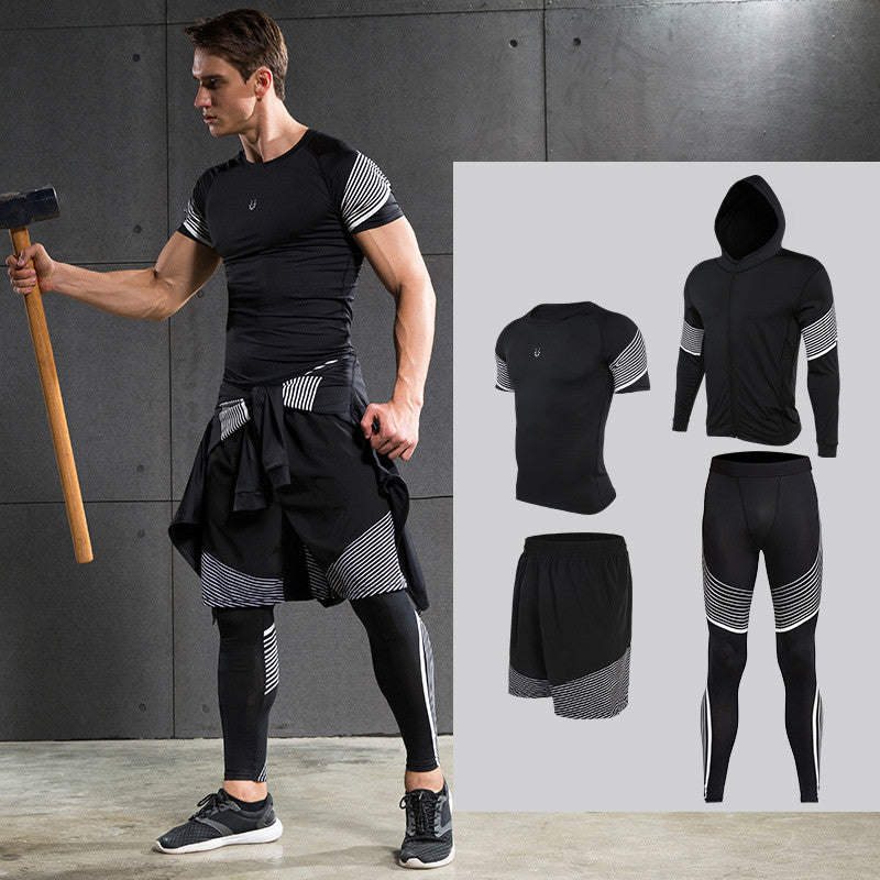 Men's Compression Running Suits Sports Set Four Equipments Shirt Jackets Shorts and Leggings for Joggers Gym Fitness Tights Sets