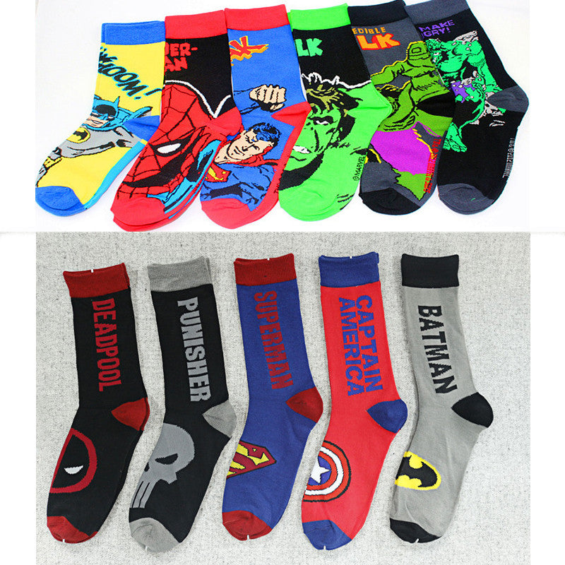 Film Oil Painting Art Socks Men Mid-calf Cotton Iron Man Super Man Batman Man Sock Hero Socks Length Creative Harry Potter