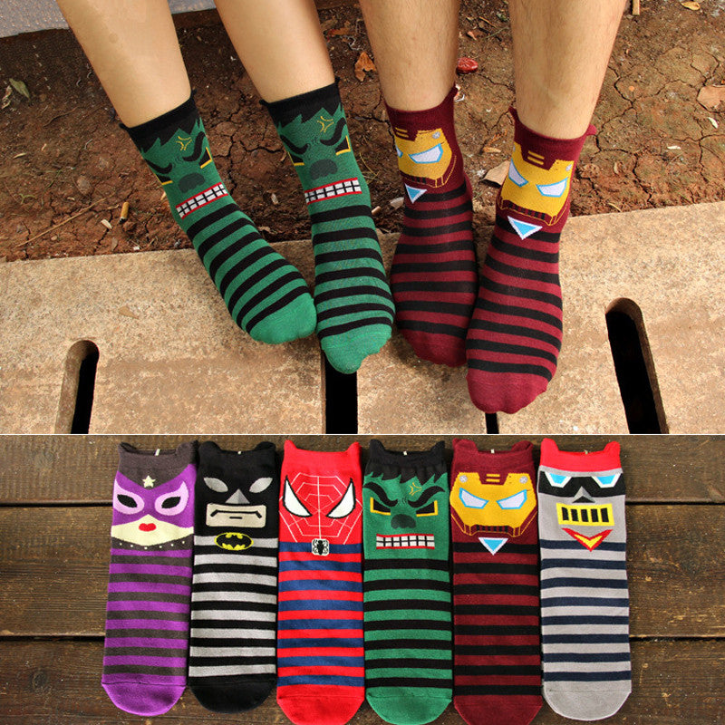 6pairs/lot 2017 New Style Cotton Women Sock Lady Cotton Girl Cute Female Hero League Series Printing Tube Sock