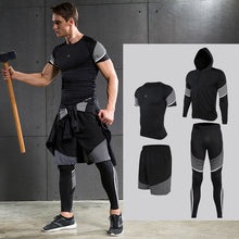 Men's Compression Running Suits Sports Set Four Equipments Shirt Jackets Shorts and Leggings for Joggers Gym Fitness Tights Sets