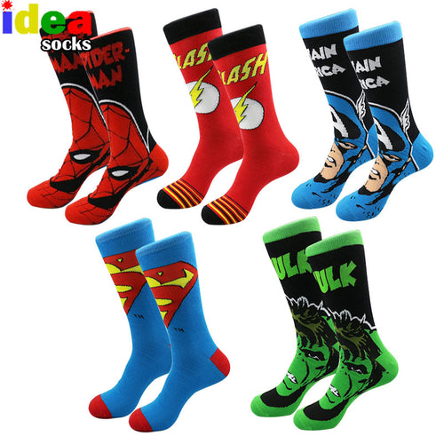 Men Women Cotton Cartoon Jacquard Colorful Dress Socks Male Embroider Anime Hero Skateboard Socks Big Size meias masculinas