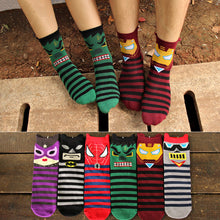 6pairs/lot 2017 New Style Cotton Women Sock Lady Cotton Girl Cute Female Hero League Series Printing Tube Sock